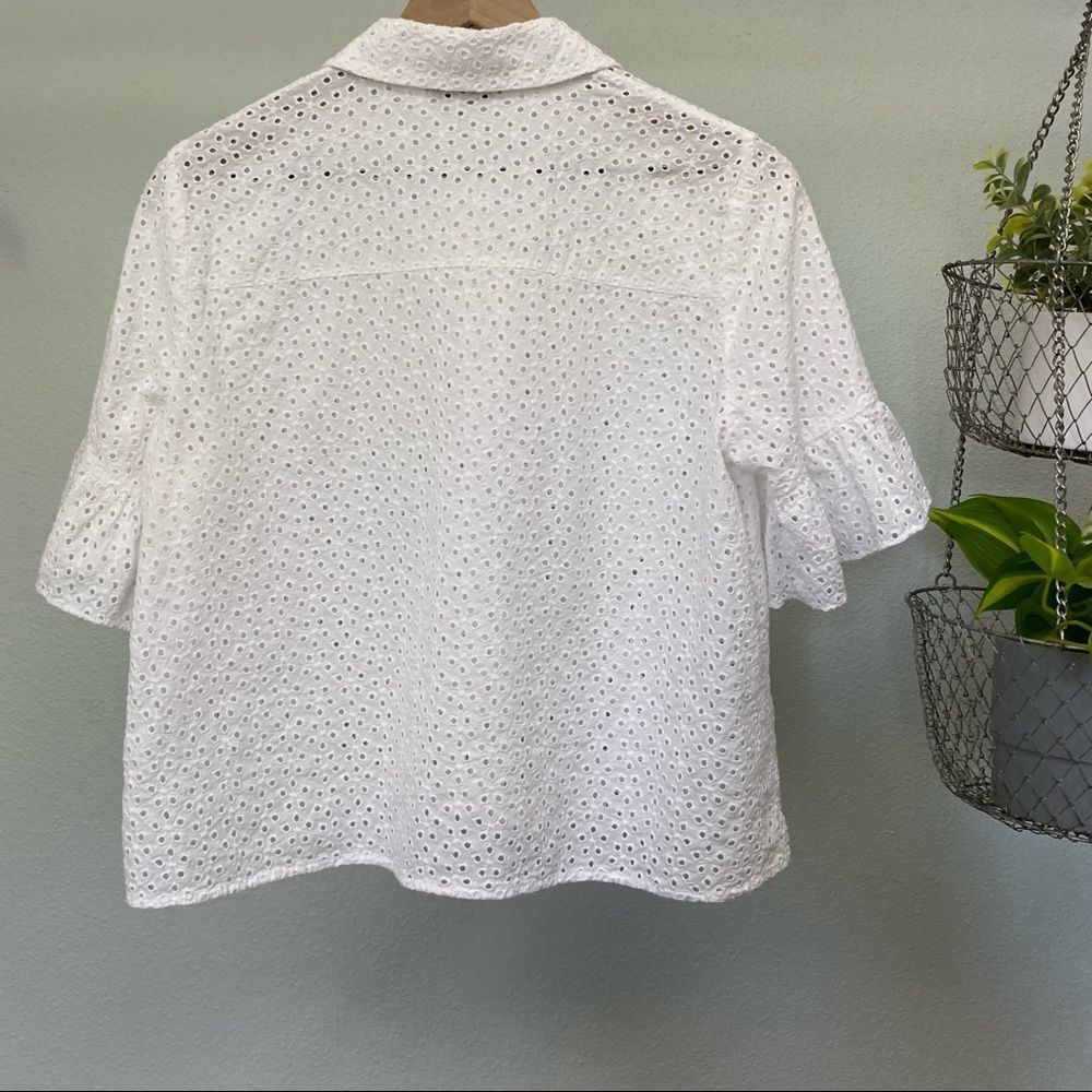 Madewell Eyelet Bell-Sleeve Shirt in White - Picture 6 of 8